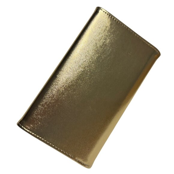 Metallic Gold Faux Leather Evening Bag Multiple Card Slots Envelope Flap Design - Picture 2 of 5